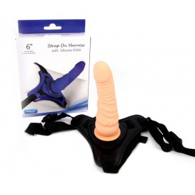 Телесный поясной страпон Strap On Harness with Silicon Dildo - 14 см.